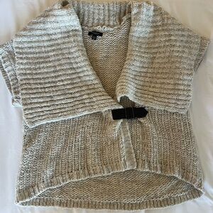 Ann Taylor Cream Ribbed Shawl-Collar Knit Vest with Belt